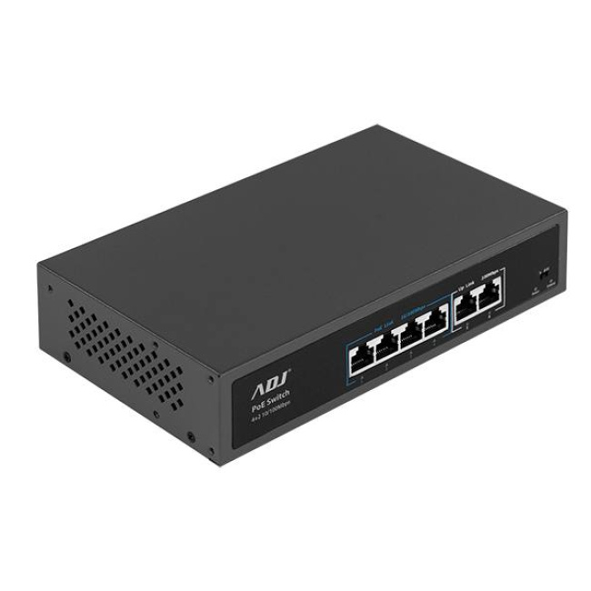 Switch 4 Ports PoE + 2 Uplink Ports ADJ per videosorveglianza, orientato a telecamere di rete