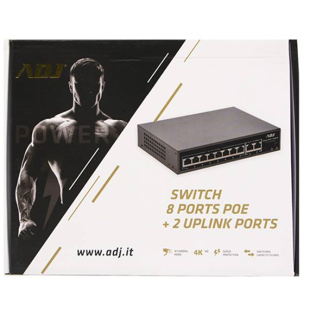 Switch 8 Ports PoE + 2 Uplink Ports ADJ per videosorveglianza, 