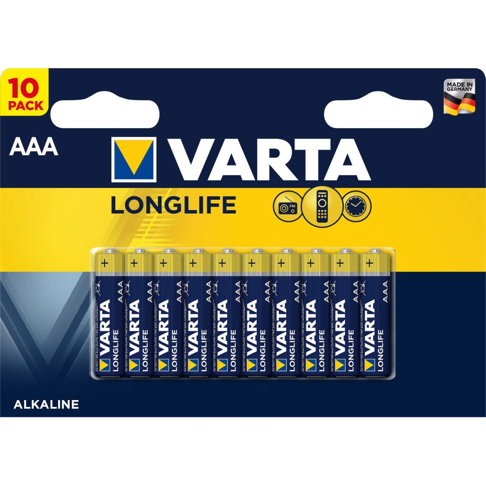Varta Longlife AAA Alkaline Batteries LR03 - Pack of 10 - Packaging May Vary