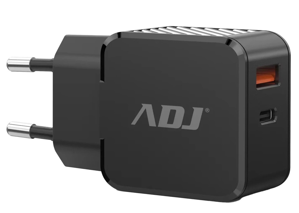 Carica Batteria Casa 2P USB 30W Bk 1Porta Fast Charge+1Porta Pd Type C