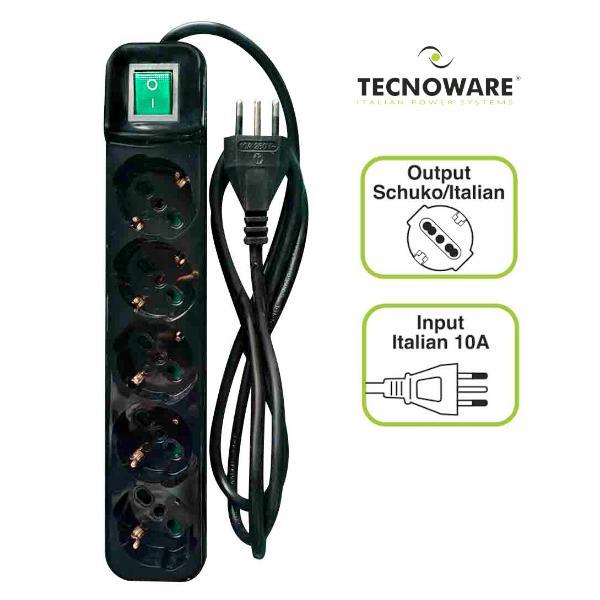 Tecnoware FMP5IIG Multipresa Filtrata Power Cleaner 5 Ita, Interruttore Luminoso Child Protection Spina Ingresso Italia