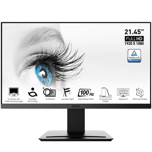 Msi Pro Mp223 21.4 LED Va Full HD 16:9 100hz 1ms Contrasto 3.000:1 Amd Freesync Vga Hdmi Black